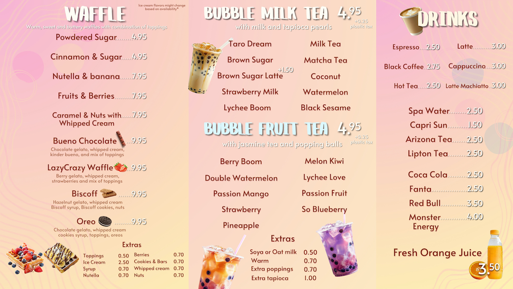 Bubble Tea Menu Bubble Tea